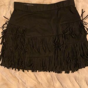 ZARA-Fringe Black Mini Skirt